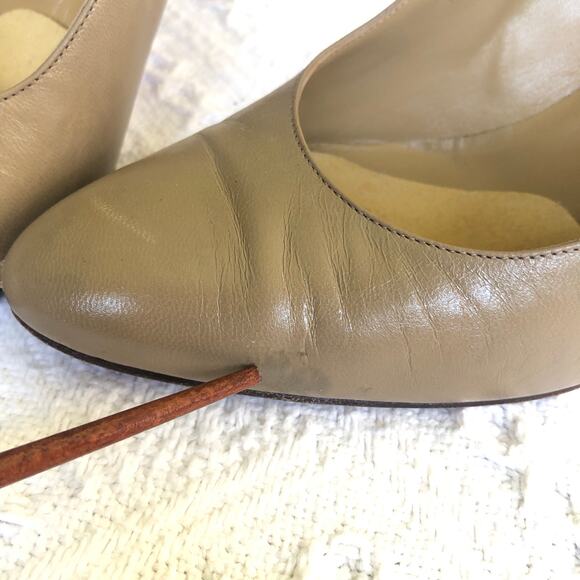 VTG Perry Ellis Portfolio Leather Heels Taupe Green Diamond 80s Italy 8 B Career - Picture 11 of 15